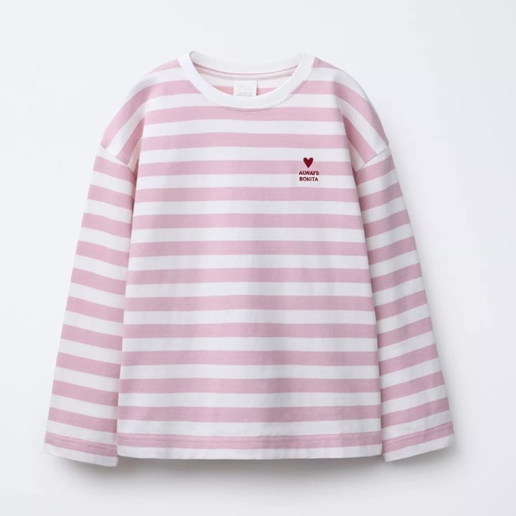 Zara Other - Zara Pink and White Striped Kids Shirt heart embroidered 11/12 heavy material